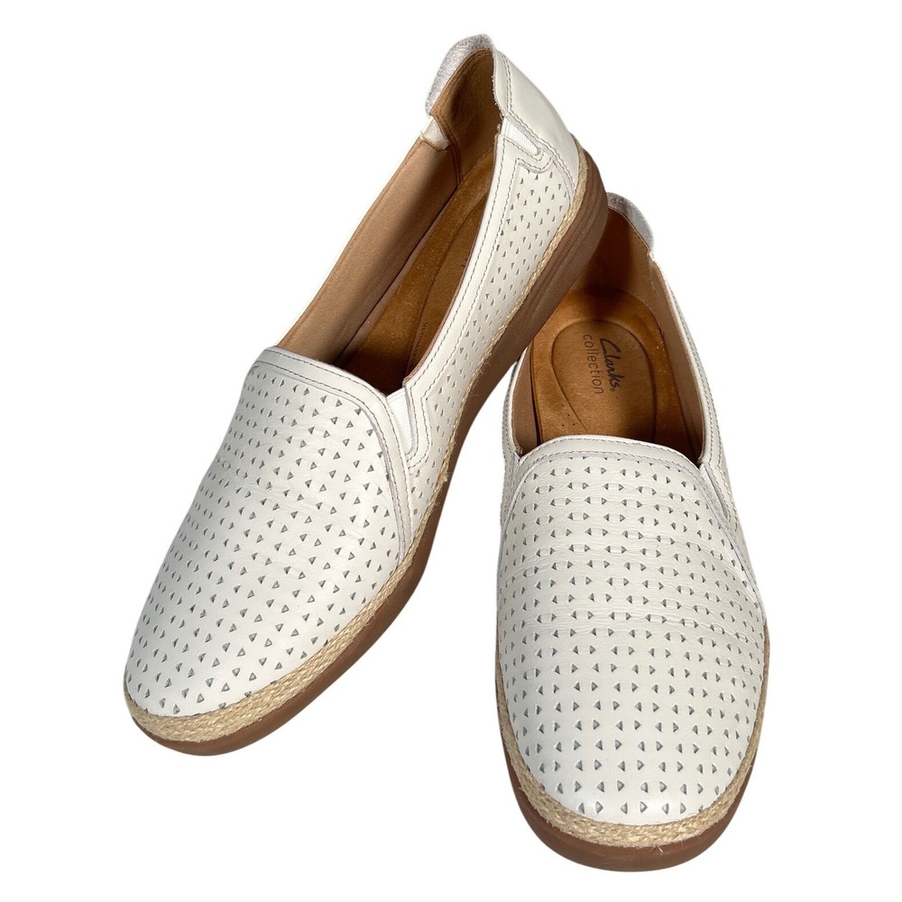 Clarks Elana Ruby Loafers Off White Perforated Slip On Espadrille Womens 11 W - Picture 3 of 8